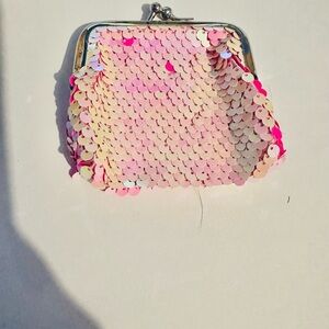 Sequin Dark Pink and Iridescent Kisslock Coin Purse